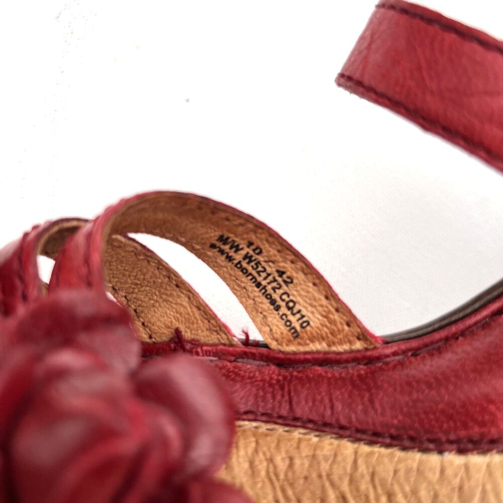 Born Red Leather Floral Rosette Heeled Sandals Women's 10.5 Ankle Strap - Picture 7 of 12